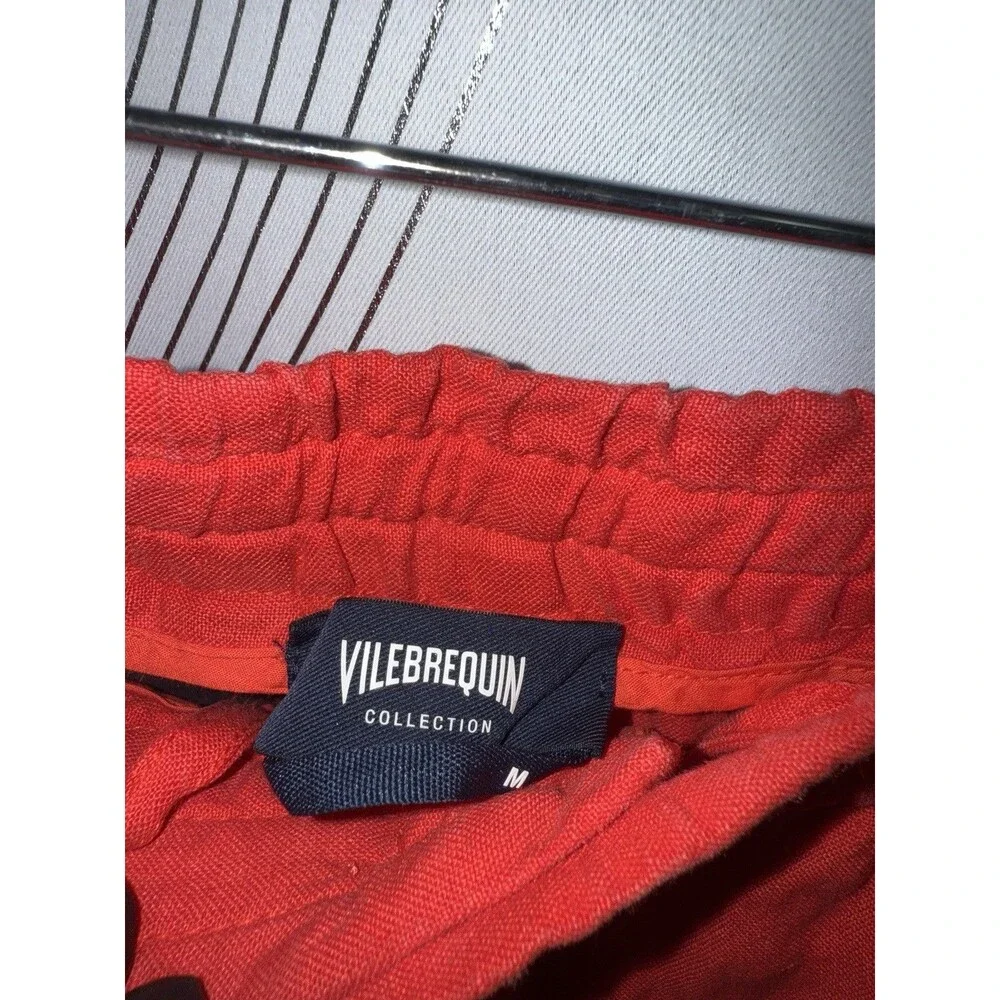 Vilebrequin Collection Men's Red Solid Casual Pants Flat Front Button Pockets